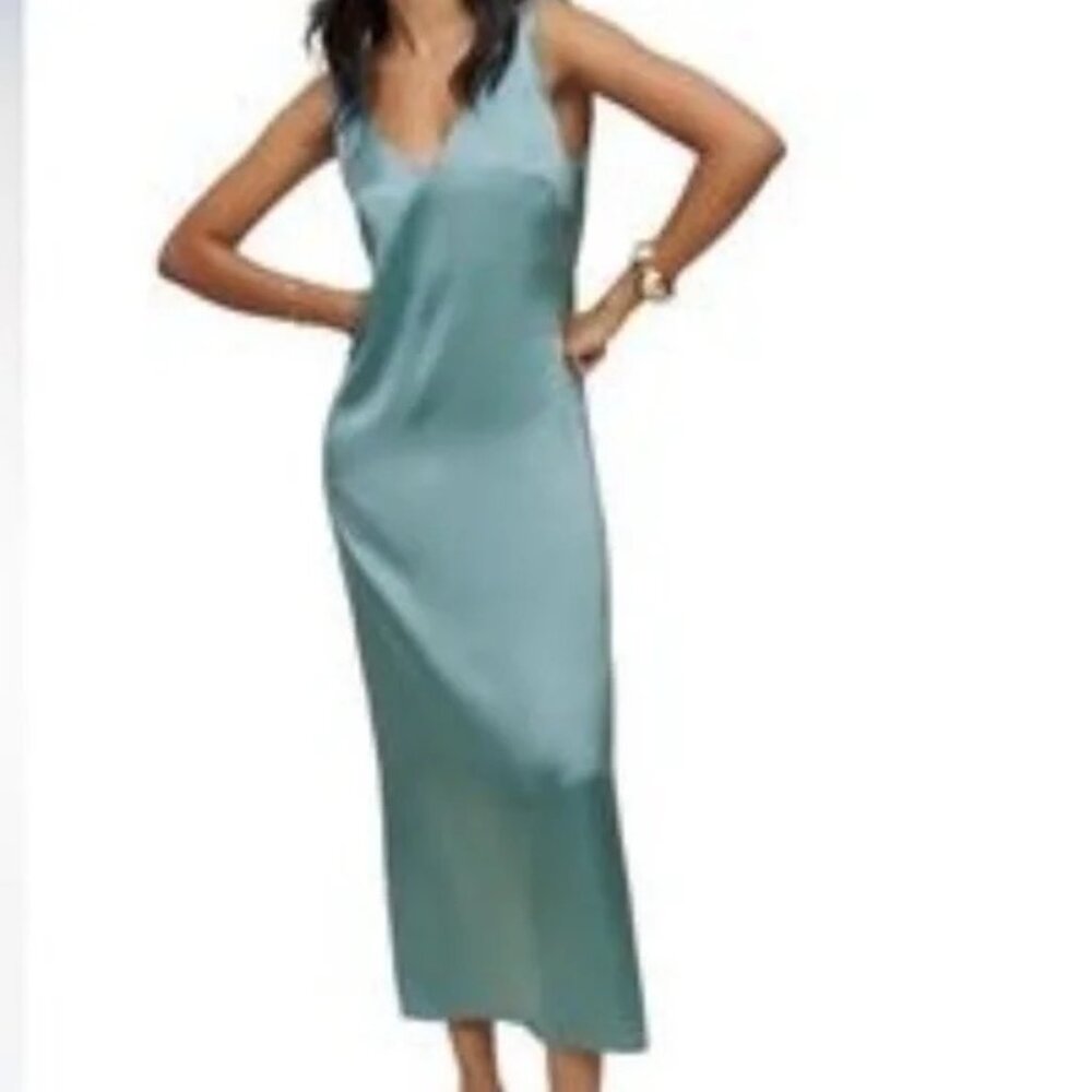 Reformation Lian Silk Sleeveless Midi Dress Size XS Teal Slip Dress